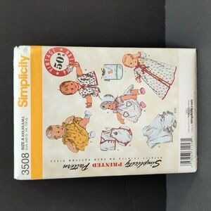 Simplicity 3508 Style Babies Layette Outfits & Access Size A (XXS-L)